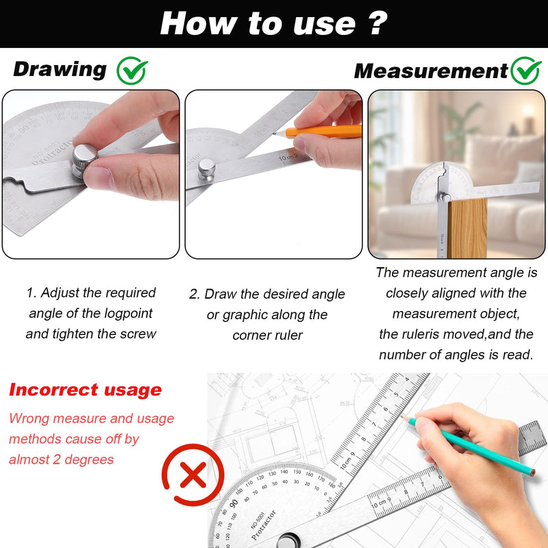 [Australia - AusPower] - YUXIANLB Professional Protractor Stainless Steel Precision Angle Finder 360° Adjustable with Scale Protractor Ruler for Carpenters Wood Crafts Construction DIY High Quality Measuring Tool 
