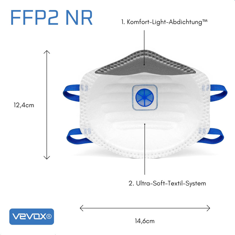 [Australia - AusPower] - VEVOX® FFP2 Mask with Valve - Set of 5, 10 or 20 - Dust Mask - Respirator Mask - Dust Mask - Fine Dust Mask - Respirator Protection e.g. Against Fine Dust, Abrasive Dust or Building Dust 5 stück (1er Pack) 