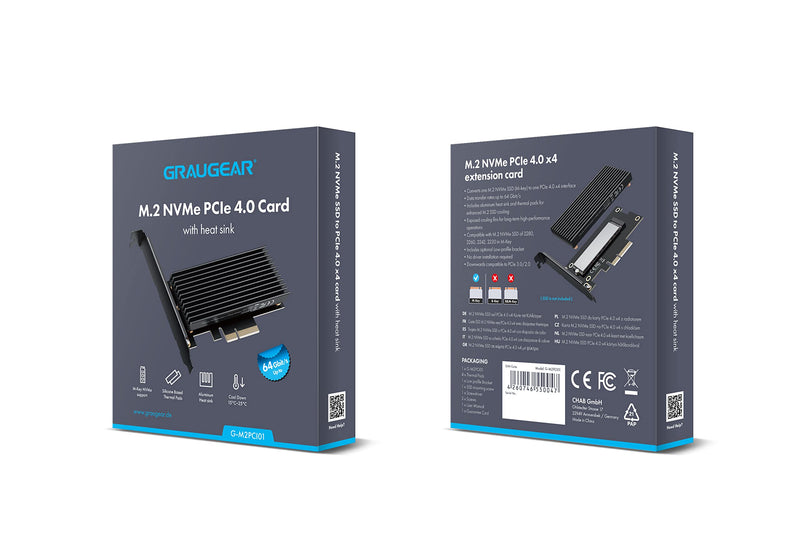 GRAUGEAR PCIe M2 Adapter Card for NVMe SSD M.2 PCIe 4.0x4 [Big Aluminum Cooler] | PCIe M2 Adapter NVMe Card for M.2 SSD PCIe 4.0x4, 64 Gbps, Compatible with M2 SSD M-Key of Lengths 2280, 2260, 2242, 2230