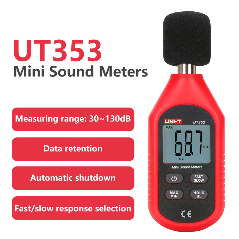 [Australia - AusPower] - UT353 Mini Sound Level Meters, Digital Decibel Meter 30-130dB Audio Noise Volume Measure Device with Backlight LCD Display 