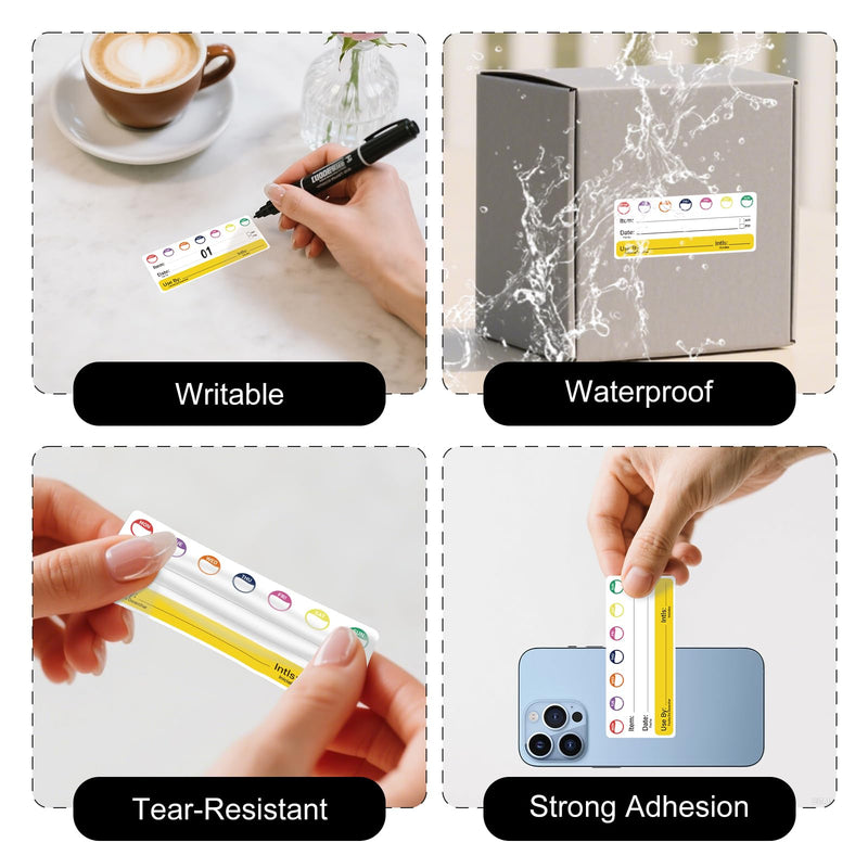 500 PCS Restaurant Quality Shelf Life Food Rotation Labels with Collection Date 2.8 × 1.2 Inches Removable Freezer Stickers Vinyl Oil-Proof Self Adhesive Writable Tape for Home Kitchens