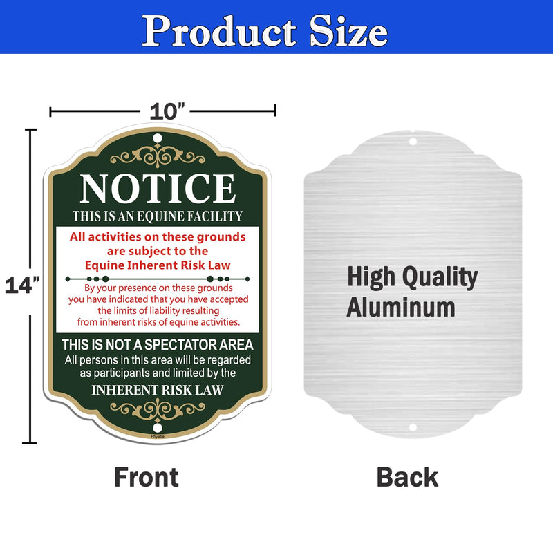Equine Liability Sign, Statute Horse Barn Stable Farm - 2 Pack, 10 x 14 inch Metal Rust Free Aluminum Farm Sign, Weather Resistant, Waterproof, Durable Ink, Easy to Install