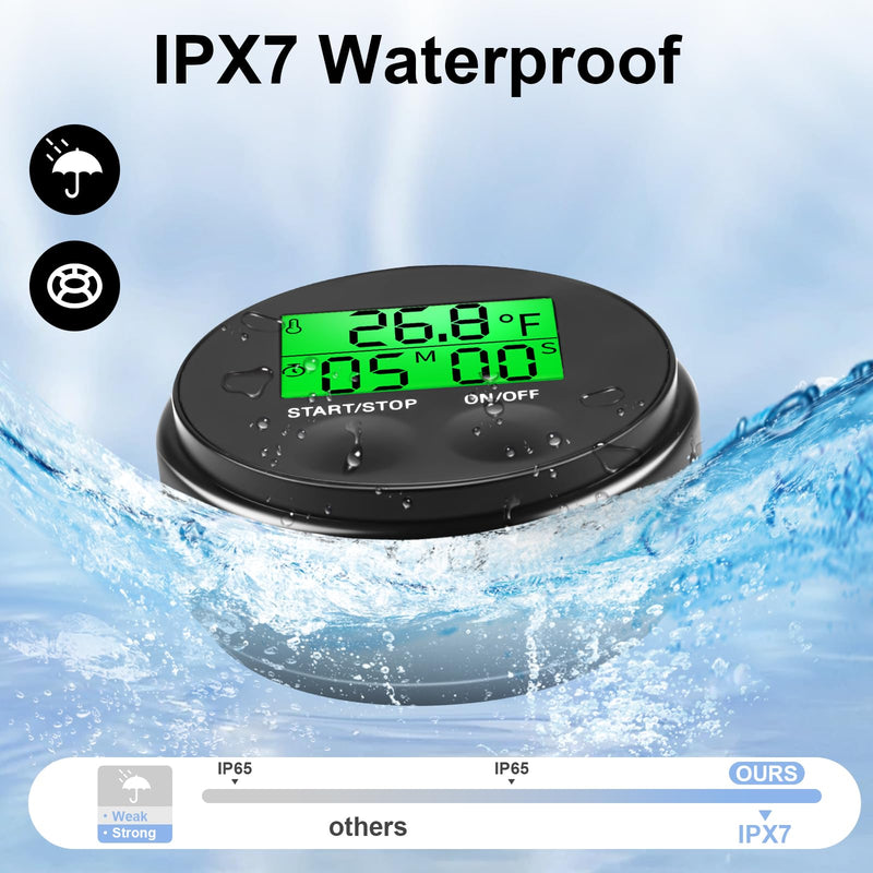 [Australia - AusPower] - 2-in-1 Ice Bath Thermometer with Timer, Cold Plunge Thermometer for Ice Bath Floating, -4℉~158℉， IPX7 Waterproof Black 