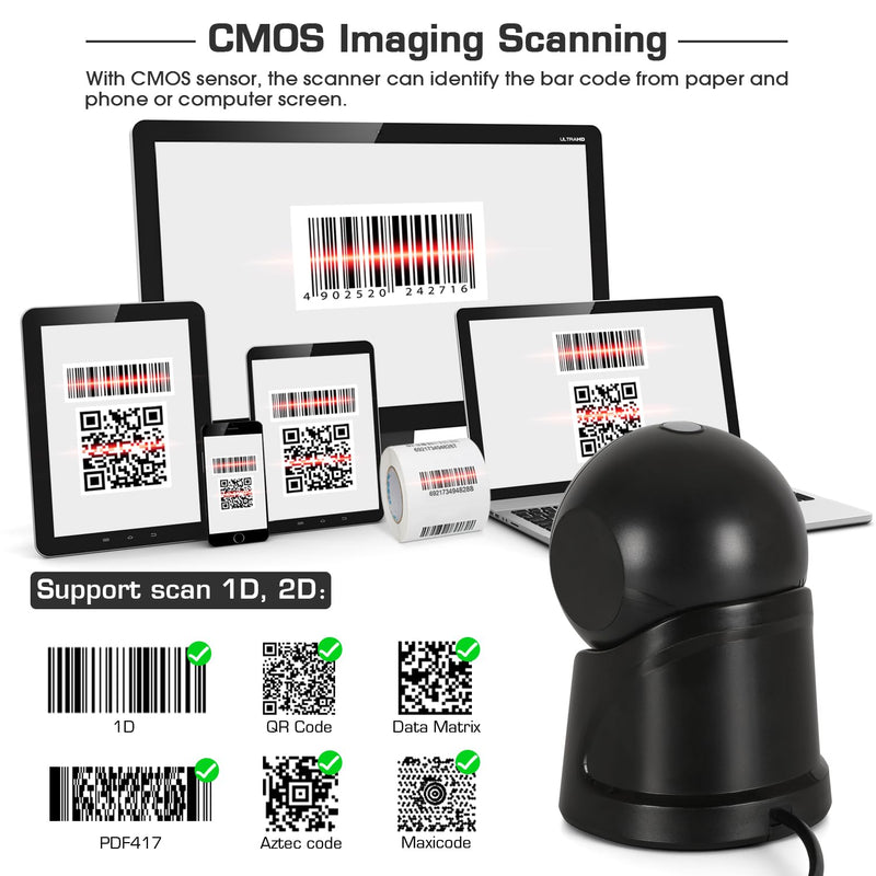 [Australia - AusPower] - WoneNice Automatic Omnidirectional Barcode Scanner, Desktop 1D 2D QR Code Scanner, Hands-Free USB Wired Image Reader for Warehouse Retail Supermarket Books & Inventory 