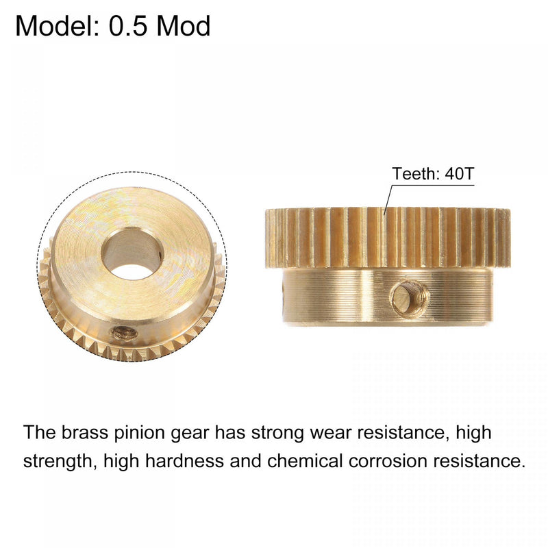 [Australia - AusPower] - uxcell Pinion Gear Set, Brass Motor Rack Straight Spur Gear with Step, 0.5 Mod 40T 6mm Bore 21mm Outer Dia, M3 Set Screws Included 