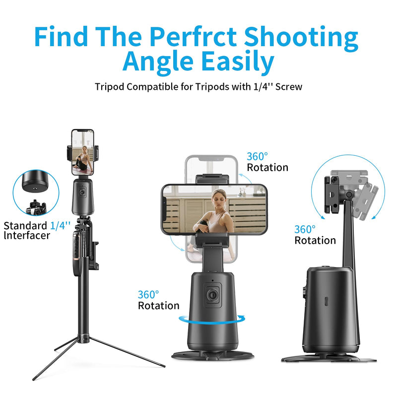 [Australia - AusPower] - Auto Face Tracking Tripod - 360° Rotation Auto Tracking Phone Holder, No App, Phone Camera Mount with Remote and Gesture Control, Rechargeable Smart Shooting Holder for TIK Tok, Vlog, YouTube Video Black-1 