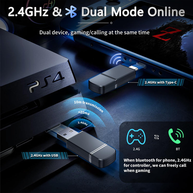 [Australia - AusPower] - Wireless Gaming Headset 7.1, Bluetooth 5.3 & 2.4GHz Type-C & USB Gaming Headphones with 40H+, Gaming Headsets for PS5, PS4, PC, Switch, Phone 