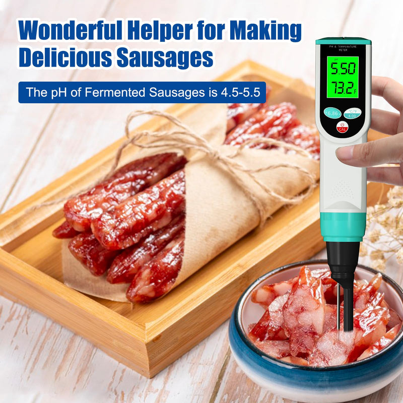 Food pH Meter, Digital Waterproof pH Tester with High Accuracy pH/Temperature Probe, Ideal for Sourdough, Cheese, Solid Samples, and Liquid Foods, 0.01 Resolution
