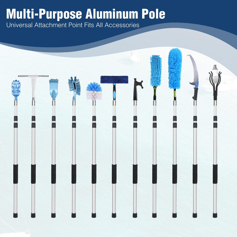 Boat Hooks for Docking,Telescoping Boat Hook with Utility Hook, Christmas Light Pole Hanger Tool,Anodized Aluminum Pole | Threaded End for Boating Accessories 3ft 8ft 12ft Silver - 8ft