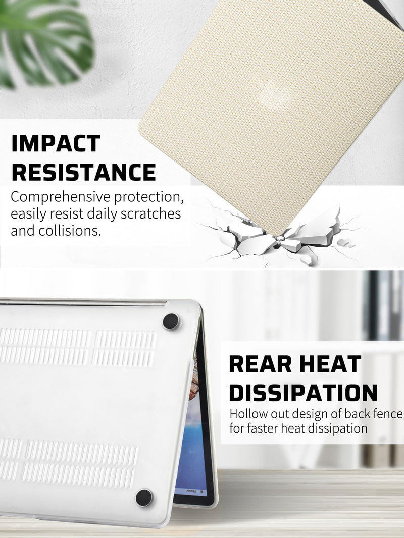 [Australia - AusPower] - Seorsok Compatible with MacBook Air 13 Inch Case2022 2021 2020 2019 2018 Release A1932 A2179 M1 A2337 Touch ID,Elegant Leather Plastic Hard Shell Case Transparent Keyboard Cover,Beige Woven Fabric Air 13(A1932 A2179 M1 A2337) Beige 