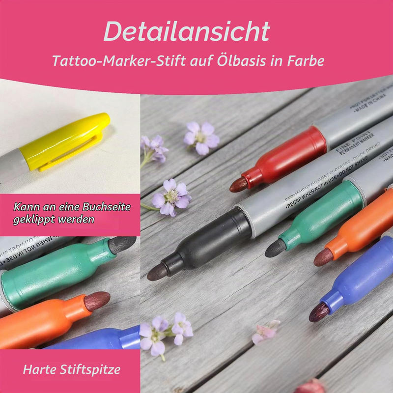 Set of 6 Tattoo Skin Marker Pens Set, Surgical Skin Marker for Tattoo Preliminary Drawings, Temporary Skin Drawing Pens with Fine Tip for Precise Contours and Makeup Designs