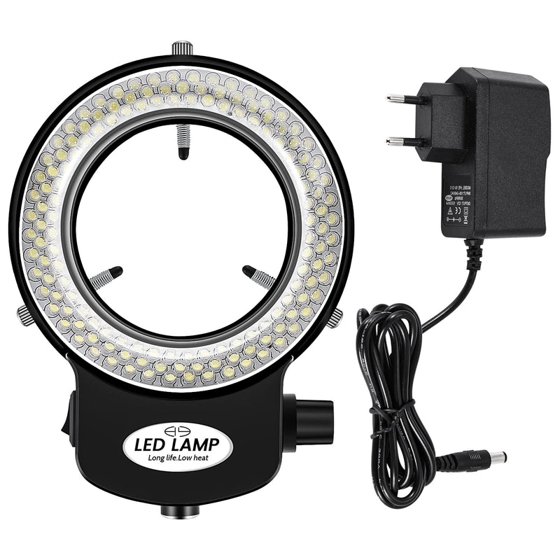 [Australia - AusPower] - Tiamu LED Microscope Ring Light, Optical Stereo Microscope Ring Light, 0-100% Brightness Adjustable, 6000 K Super Microscope Camera Lamp with 144 LED Beads, Jewellery Repair Lamp (EU Plug, Black) 
