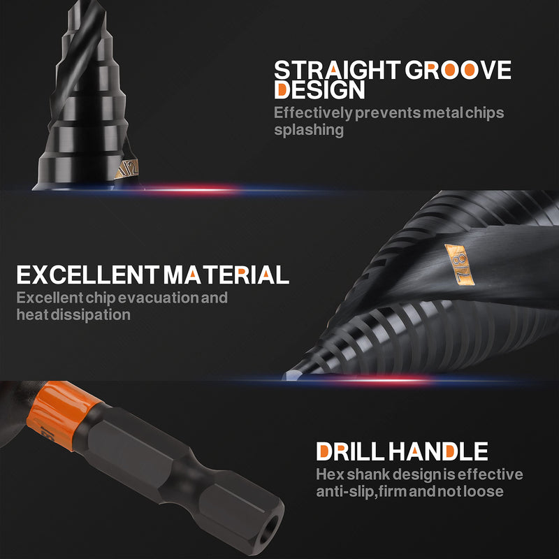 KSEIBI Unibit 3-Piece High-Speed Steel Step Drill Bit Set - for Stainless Steel, Aluminium, Wood 3-Pcs Set