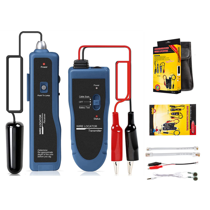 [Australia - AusPower] - Rechargeable Underground Cable Locator, Electrical Wire Tracer, Underground Wire Locator for Pet Fence Buried Sprinkler Valve, Cable Tester for Locating Irrigation Tone Generator Kit Probe NF-816L 