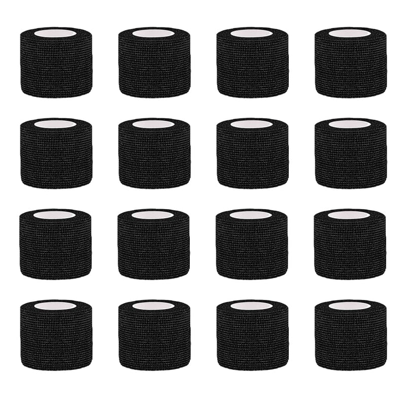 16 Pack Self Adhesive Bandage Wrap, 1" X 5 Yards Black Elastic Cohesive Bandage for Sports,Wrist Ankle,Vet Wrap,Grip Tape 1 In-16Pack