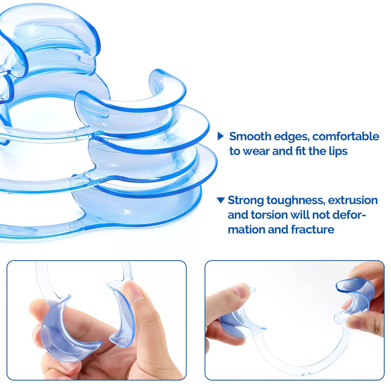 [Australia - AusPower] - JMU Dental Cheek Retractor Mouth Opener for Teeth Whitening C-Shape Autoclavable, Clear Blue (Large,Small,Medium Pack of 3) 