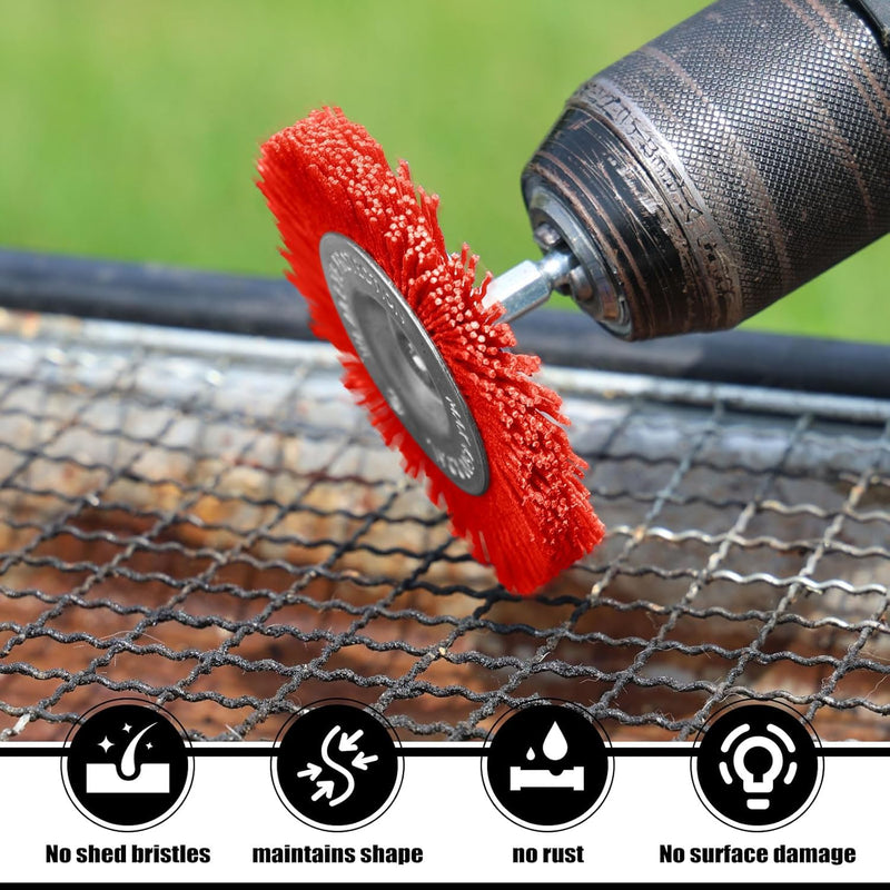 [Australia - AusPower] - POLIWELL Nylon Filament Brush 9 Pack, Abrasive Wire Brush Wheel & Cup Brush Set, Drill Bit Sanding Brush with 1/4” Hex Shank for Steel Rust Removing, Grill Cleaning, Flaking Paint Refinishing 