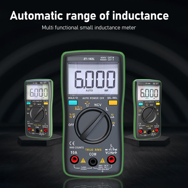 [Australia - AusPower] - ZT102L Digital Multimeter with NCV Function Compact Portable Inductance Capacitance Tester Inductor Meter Backlit Screen Display 