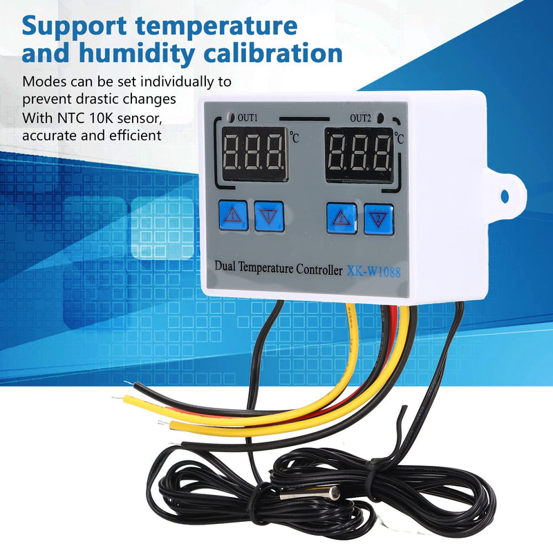 [Australia - AusPower] - Dual Display Temperature Humidity Controller, Digital Thermostat Dual Temperature Controller 12V Direct Output Heating Cooling Thermostat Switch NTC 10K Sensor for Aquarium Tank Greenhouse 