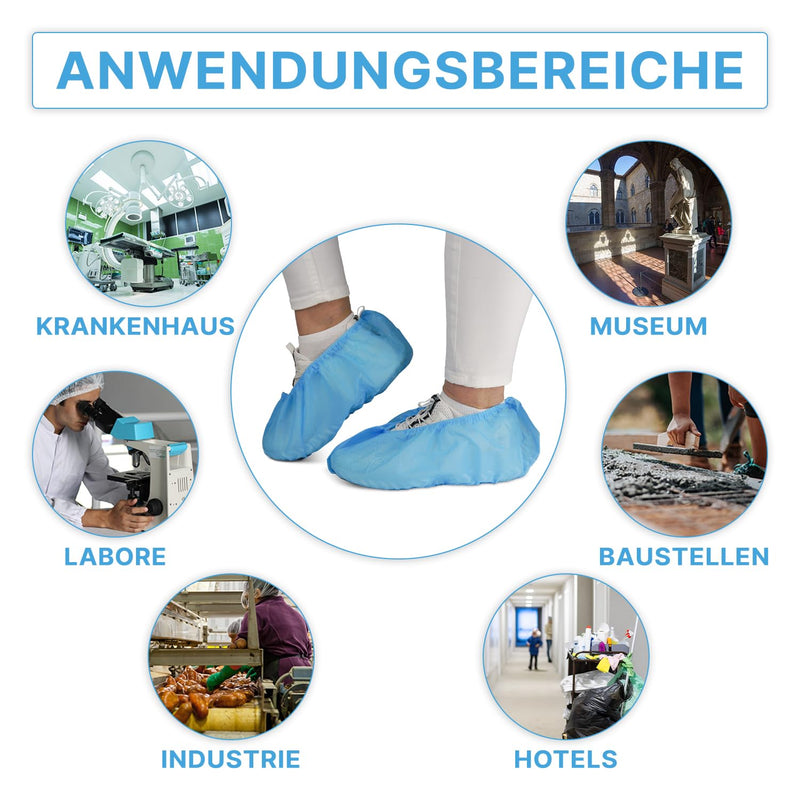 [Australia - AusPower] - 100 ARNOMED PP Disposable Shoe Covers, Blue Overshoes with Non-Slip Sole, Non-Slip ABS Covers, Shoe Protection Covers up to Size 47, Dimensions: 17 x 40 cm, Robust Overshoes for Construction Sites Eco Pack of 100 