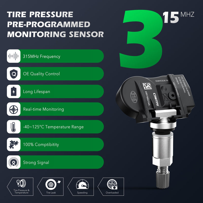 CDWTPS TPMS Sensor for 2006-2010 Chrysler| Dodge| Jeep,315MHZ Tire Pressure Monitor System Replaces# 56053030AC 56029481AB 56029359AB 4-Pack
