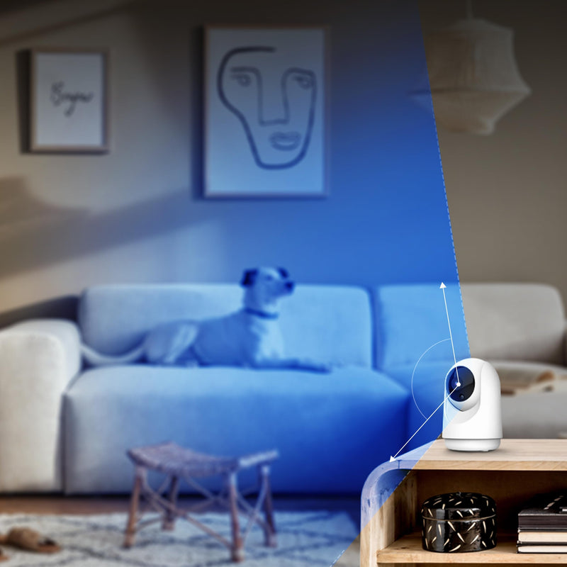 Feit Electric Indoor Security Camera with Motion Detection, 30ft. Night Vision, Pan and Tilt Head, 2.4GHz WiFi, 2-Way Audio, 1080p HD, Works with Alexa & Google Asst, Plug-in, White, CAM/PAN/WiFi/G2 PLUG-IN DESK CAMERA
