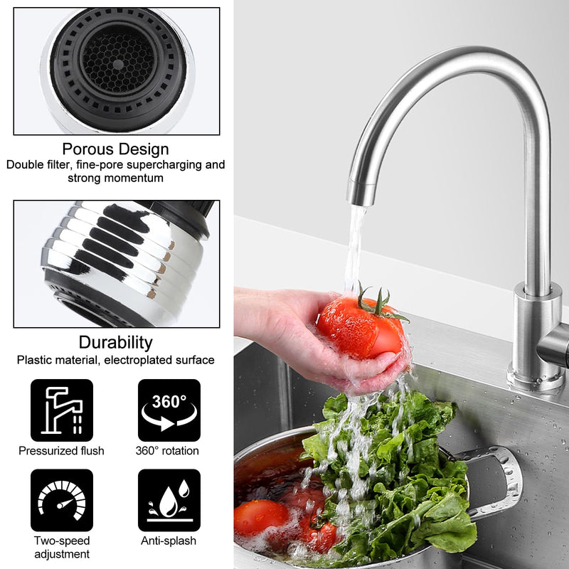 [Australia - AusPower] - Pack of 2 Kitchen Tap Attachments, 360° Tap Aerator Attachment, 2 Modes Tap Aerator with Adapters, Tap Strainer for (Silver) 