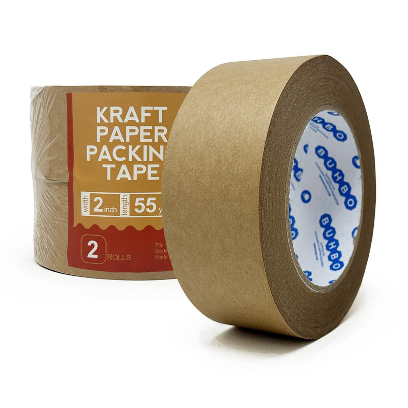 Buhbo Brown Kraft Paper Packing Tape, Heavy Duty Moving Tape for Box & Carton Shipping, Sealing, Masking Craft Tape, 2 inch x 55 Yards (2 Roll Pack)