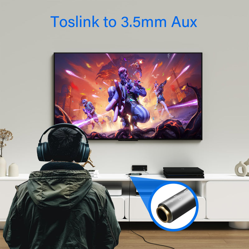 [Australia - AusPower] - Elecan Unidirectional Optical Male to 3.5mm AUX Female Audio Converter Cable 10 Ft, 192kHz DAC SPDIF/Toslink Digital to Analog Adapter for TV/PS4/DVD to Sound Bar Headphone+Ties & AUX to 2 RCA Adapter 10FT 