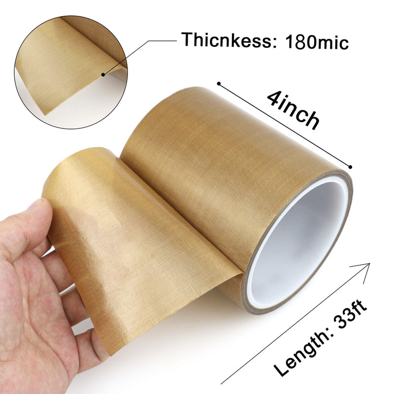 [Australia - AusPower] - Teflon Glass Cloth Tape, (4-inch x 33 Feet x 0.18mm) High Temperature PTFE Coated Fiberglass Adhesive Tape for Vacuum Sealer Machine, Hand Impulse Sealers Insulation, Vacuum Sealer Parts 
