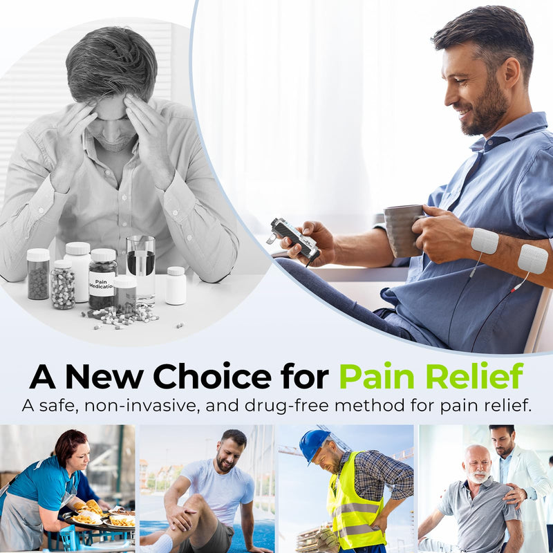 AUVON Rechargeable 4-Channel TENS Unit Muscle Stimulator for Back Pain Relief, Digital TENS Machine with 8 Customizable Modes, Electronic Pulse Massager Easy to Use, 16 Premium TENS Pads, A Carry Case