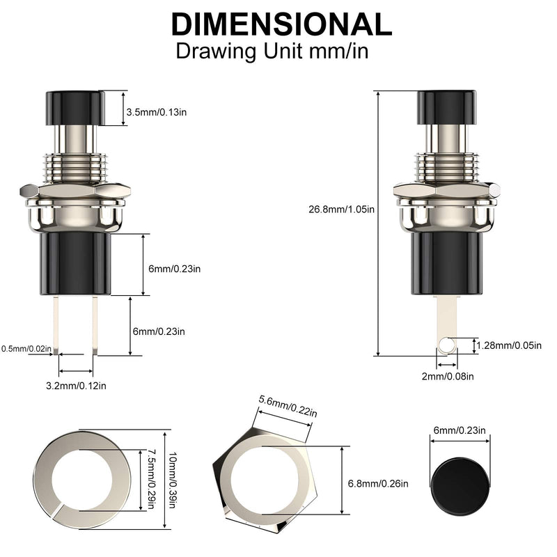 [Australia - AusPower] - Momentary Push Button Switch, 1A 250VAC SPST Mini Pushbutton Switches Normally Open(NO) Black & Red Cap - 10pcs NO-10 Black&Red 