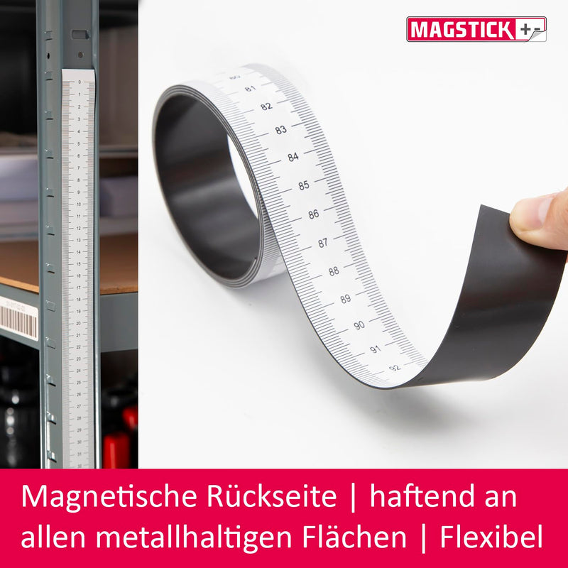 Magstick mag203 Magnetic Tape Measure 1 Meter White Flexible | Ruler Magnetic Labeling Tape Tool Flexible Tape Measure 100 cm Magnetic Back Flexible Magnetic Tape 1 mm 2-1000 x 30 mm