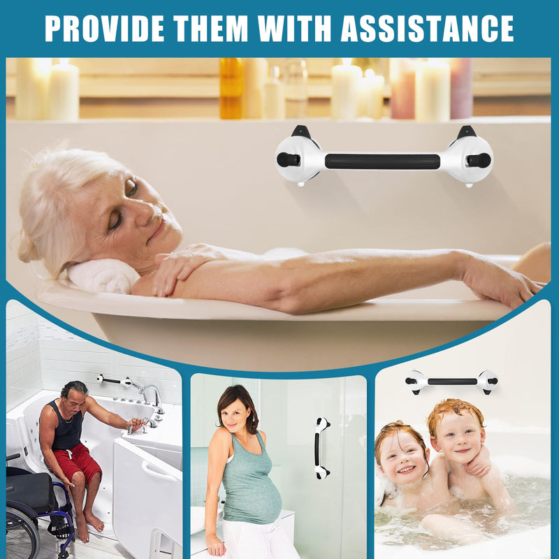MCDEX Grab Bars for Shower, 2 Pack Shower Handle for Elderly (Black White) | Safety Signal Indicators, Strong Suction Cup, Easy Installation, No Drill, Removable, Anti-Slip, Waterproof 16.5 Inch Black/White