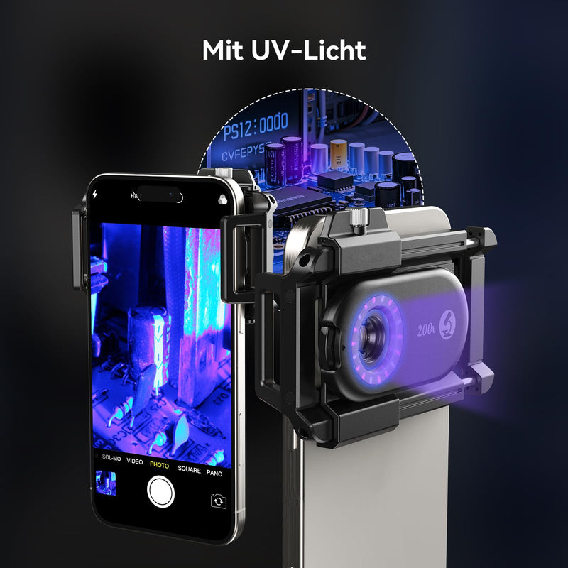 200x Mobile Phone Microscope Lens with CPL, Mobile Phone Microscope Lens with LED UV Light/Universal Clip, Practical Mini Microscope for Android/iPhone MS200 (200X)