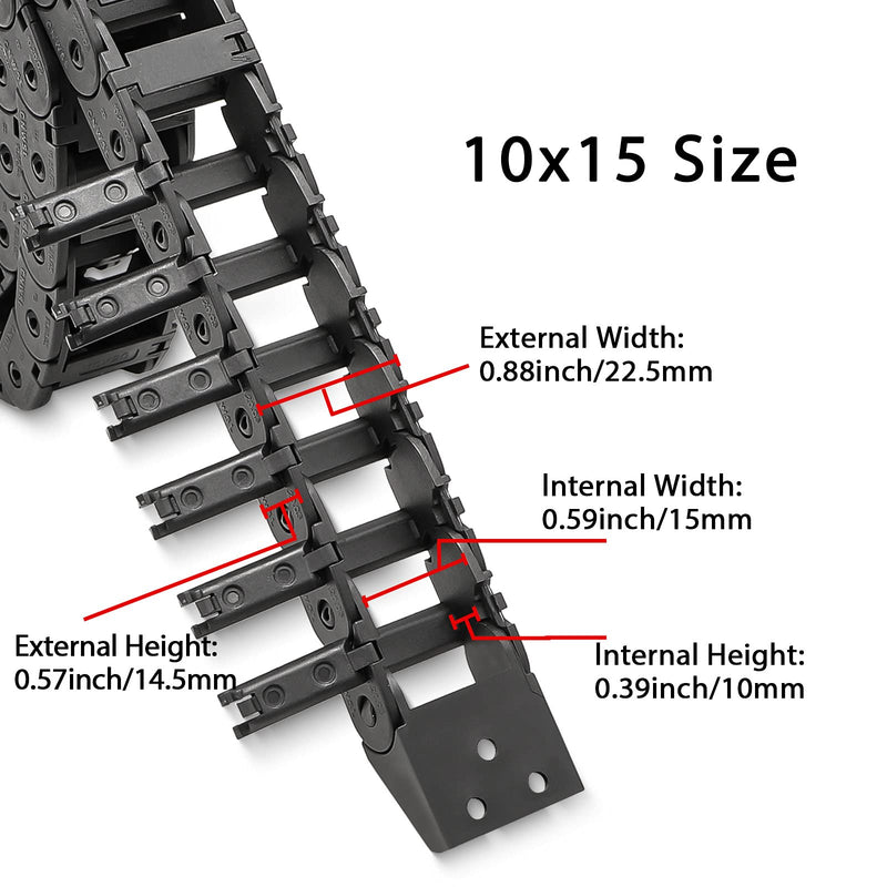 2pcs 39.4inch Drag Chain Cable Carrier Open Type R18 Wire Cable Chain for CNC Router Mill and 3D Printer,Extra 2 Pair End Connectors,1pc Screwdriver,9 Screws(10x15) 10x15（2pcs）