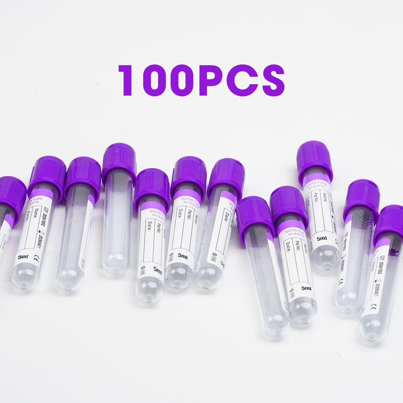 [Australia - AusPower] - Vacutainer Blood Collection Tubes 5ml Lab Vacuum EDTA K2 Tube for Pet Animals Veterinary Lab Supplies 100 Pcs Wrap Packaging K₂ EDTA Tube 