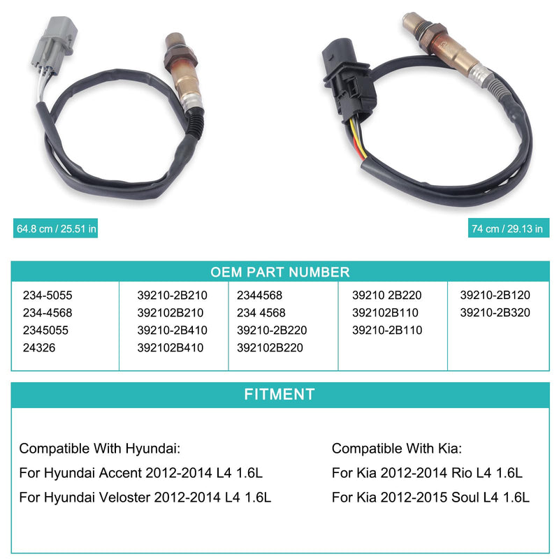 AULINK 234-5055 234-4568 Oxygen Sensor Upstream Downstream 2 PCS (1.6L L4) for Hyundai Accent Veloster 2012 2013 2014, for Kia Rio 2012 2013 2014, Soul 2012 2013 2014 2015