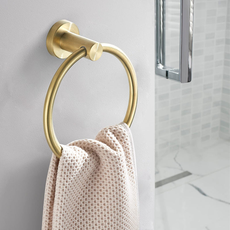 Gold Bathroom Hardware Set, Brushed Gold Toilet Paper Holder Towel Ring Robe Hooks Wall Mount Hand Towel Holder Bath Accessories Stainless Steel, 3 Pieces Brushed Gold 3 Pieces