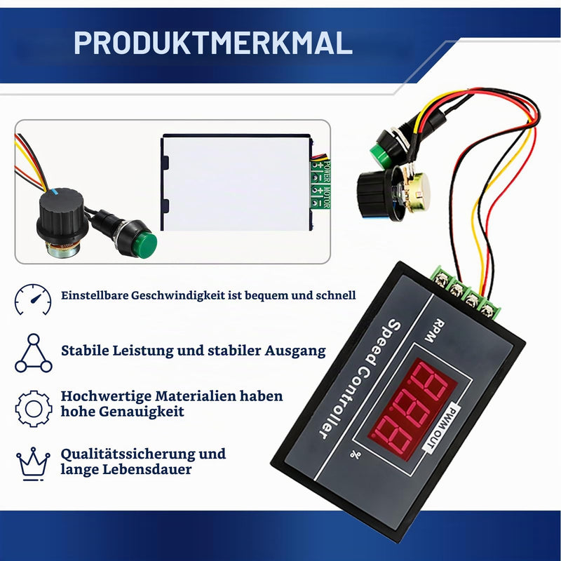 Speed Controller for DC Motor, PWM Regulator Continuously Adjustable, Input DC 6V, 12V, 24V, 36V, 48V, 60V, 0-30A, with Start/Stop Switch, LED Display, Easy to Use for Motor Control