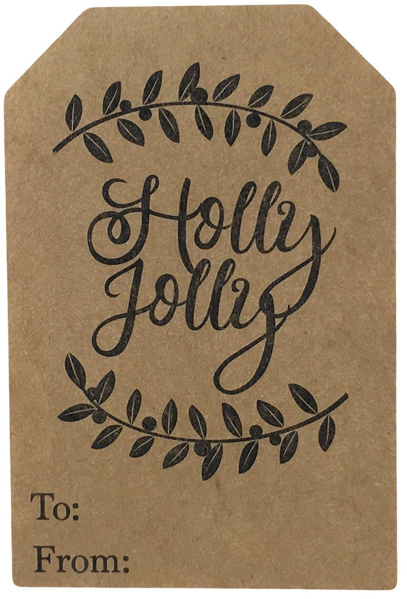 Season’s Greetings Gift Tags – 2 x 3 Inch Natural Kraft Holiday Stickers – 100 Adhesive Labels with 4 Festive Designs – Eco-Friendly and Made in USA
