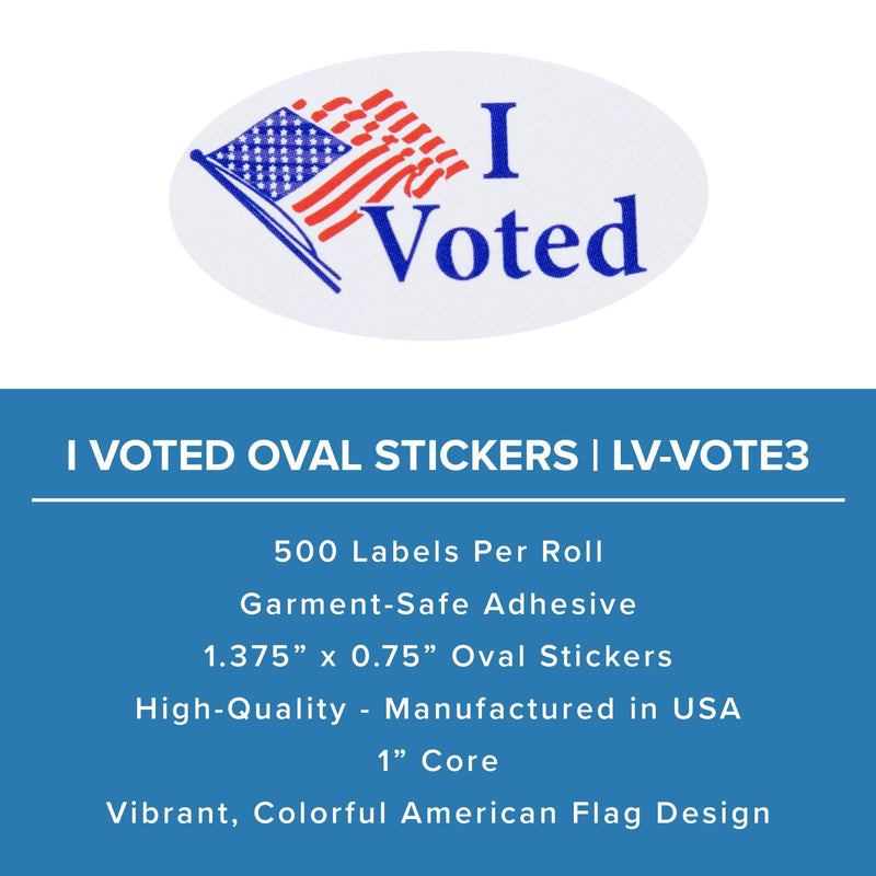 I Voted American Flag Oval Stickers - 500 Stickers/Roll, 1.375”, Garment Safe Adhesive | Hand Out to Voters | LabelValue Brand