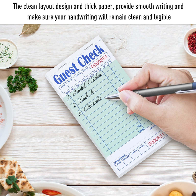 [Australia - AusPower] - Guest Check Books for Servers, 5 Pack of EP-3632-1 Server Note Pads, Thick Server Paper with Guest Receipt, Waitress Notepads - 250 Orders Total (Green, 6.75"x3.5") 5 Pack--Green 