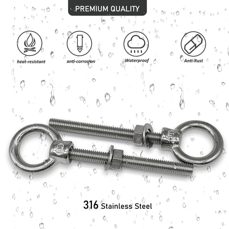 [Australia - AusPower] - Eye bolts, 5pack 3/8" X 4" Heavy Duty Shoulder Lifting Ring Threaded Eyebolts with Nuts Washers 316 Stainless Steel Marine Grade Eyebolt M10*100-5pack 