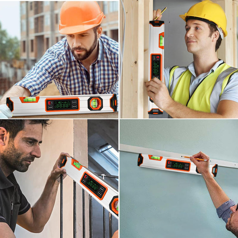 [Australia - AusPower] - 15.7-Inch Digital Torpedo Level & Angle Finder – IP54 Waterproof Inclinometer with Backlit LCD, V-Groove Magnetic Base, 0.1° Accuracy – for Construction, Woodworking, Metalworking（Orange) Orange 