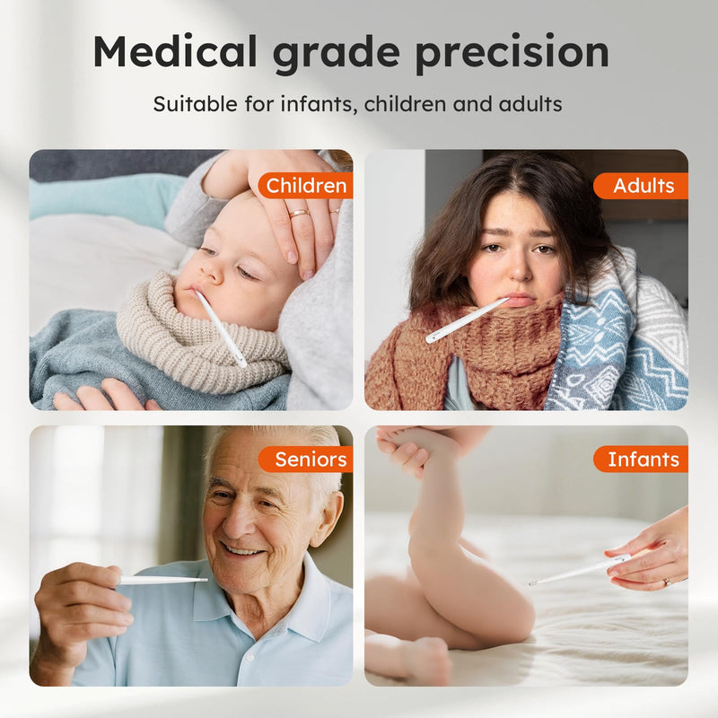[Australia - AusPower] - Oral Thermometer for Adults and Kids，Rechargeable Fast Reading Digital Thermometer with LED Display，Medical-Grade Accurate Rectal Thermometer for Babies White 