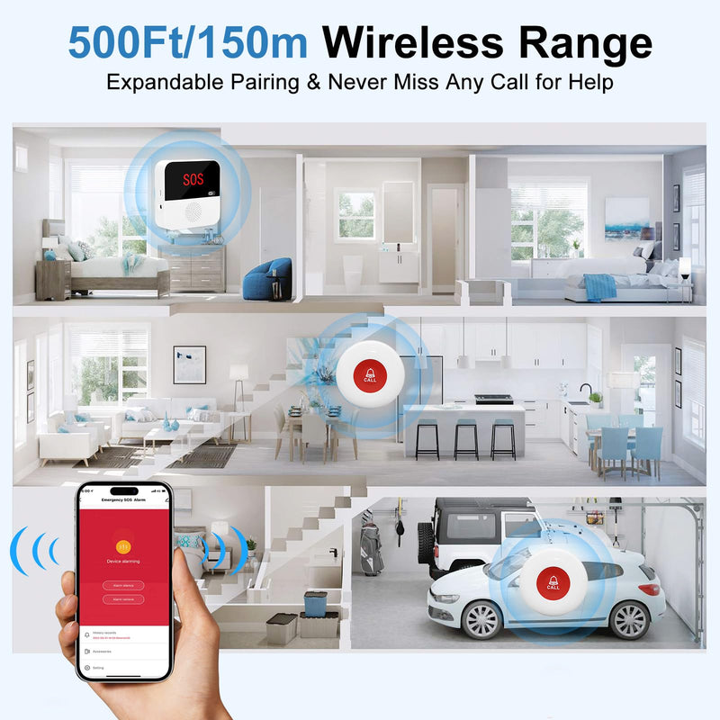 [Australia - AusPower] - WiFi Rechargable Smart Wireless Caregiver Call Button Nurse Calling Life Emergency Alert System for Seniors Elderly Patient Disabled Kids 3 SOS Panic Buttons 1 Receiver (only Supports 2.4GHz Wi-Fi) 3 Button & 1 Receiver 