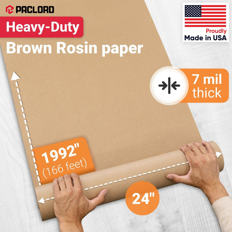 Floor Protection Paper 24" x 166 ft - USA-Made Brown Rosin Paper Roll, 7 Mil Heavy-Duty Builders Paper for Painting, Construction, Hardwood Floor Cover - Protection from Paint, Dust, Foot Traffic 332 sq ft (24" x 166' Roll)