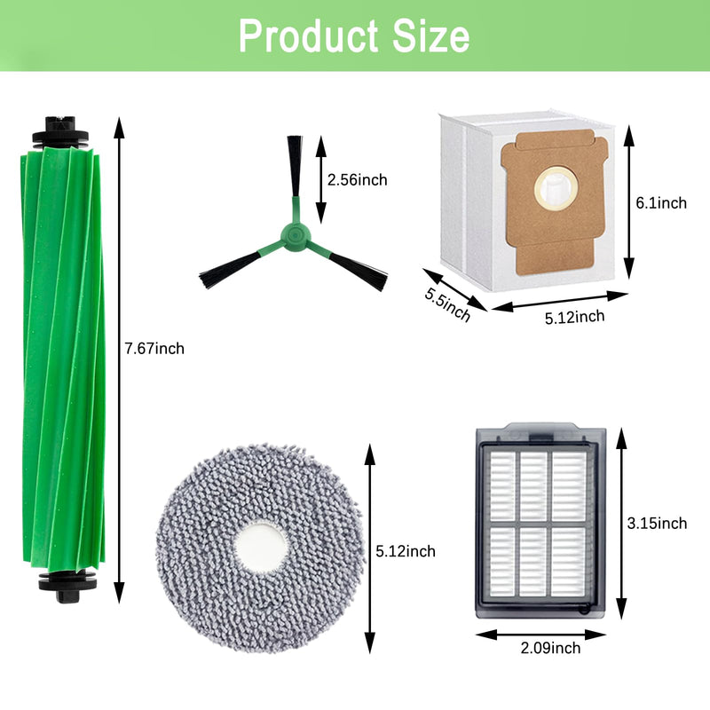 Replacement Parts Accessories Kit for iRobot Roomba Plus 505 Combo 405 Combo Robot Vacuum Cleaner, 2 Roller Brush, 6 Mop Pads, 6 Filters, 8 Side Brush, 8 Vacuum Bags 2+6+6+8+8 Pack