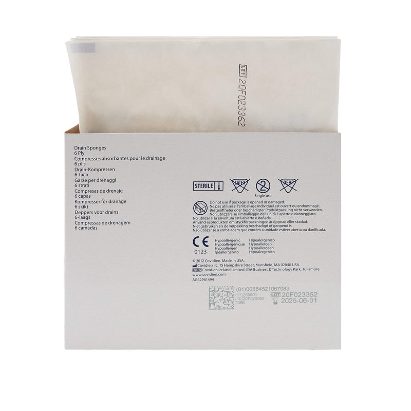 [Australia - AusPower] - Covidien 7086 Excilon Drain Sponge, Sterile 2's in Peel-Back Package, 4" x 4", 6-ply (Pack of 50) - 1 box Pack of 50 